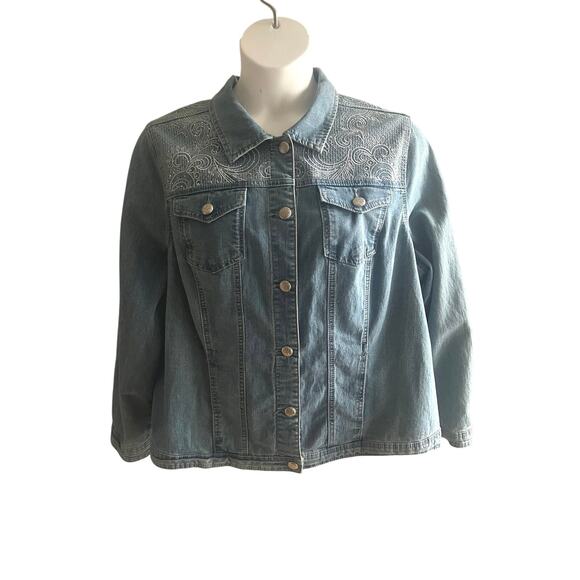 CJ Banks Jackets & Blazers - Distressed Womens Denim Jacket Embellished Broken In Cowgirl Plus Size 2X